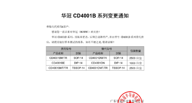 CD4001B系列替代 變更通知函
